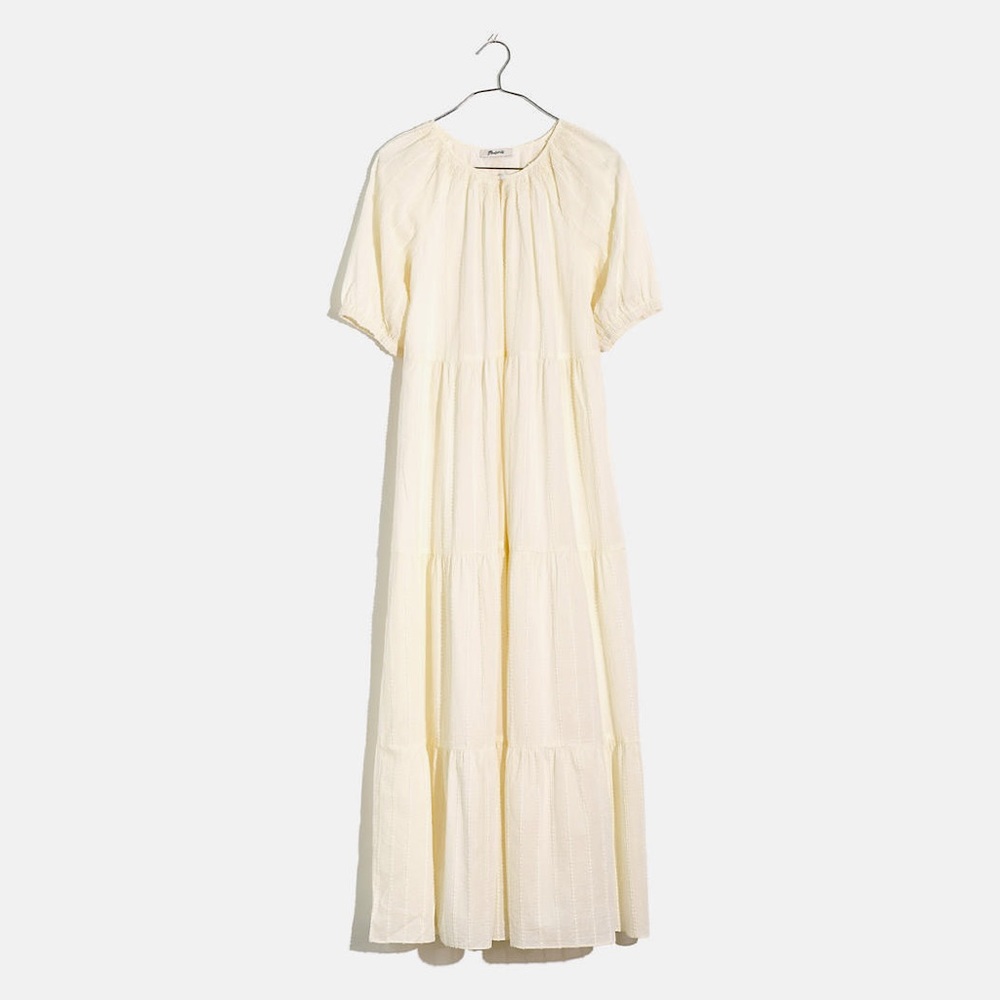 Madewell Bubble Sleeve Tiered Midi Dress in Textural Stripe size M